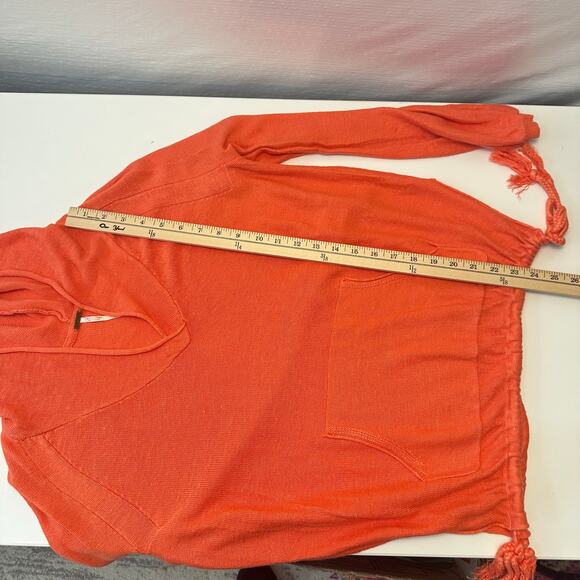 FREE PEOPLE Optimistic Linen Blend Hoodie Pullover Sweater XS Oversized Coral - Picture 10 of 12